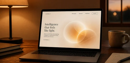 Premium laptop mockup with abstract AI webpage