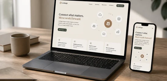 Premium laptop and phone mockups with abstract connected pages
