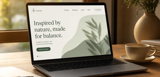 Premium laptop mockup with calm abstract webpage
