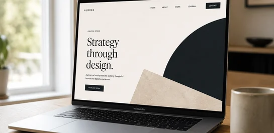 Premium laptop mockup with abstract SaaS webpage
